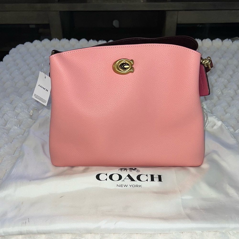 Coach Pink Leather Shoulder Bag with Gold Accents